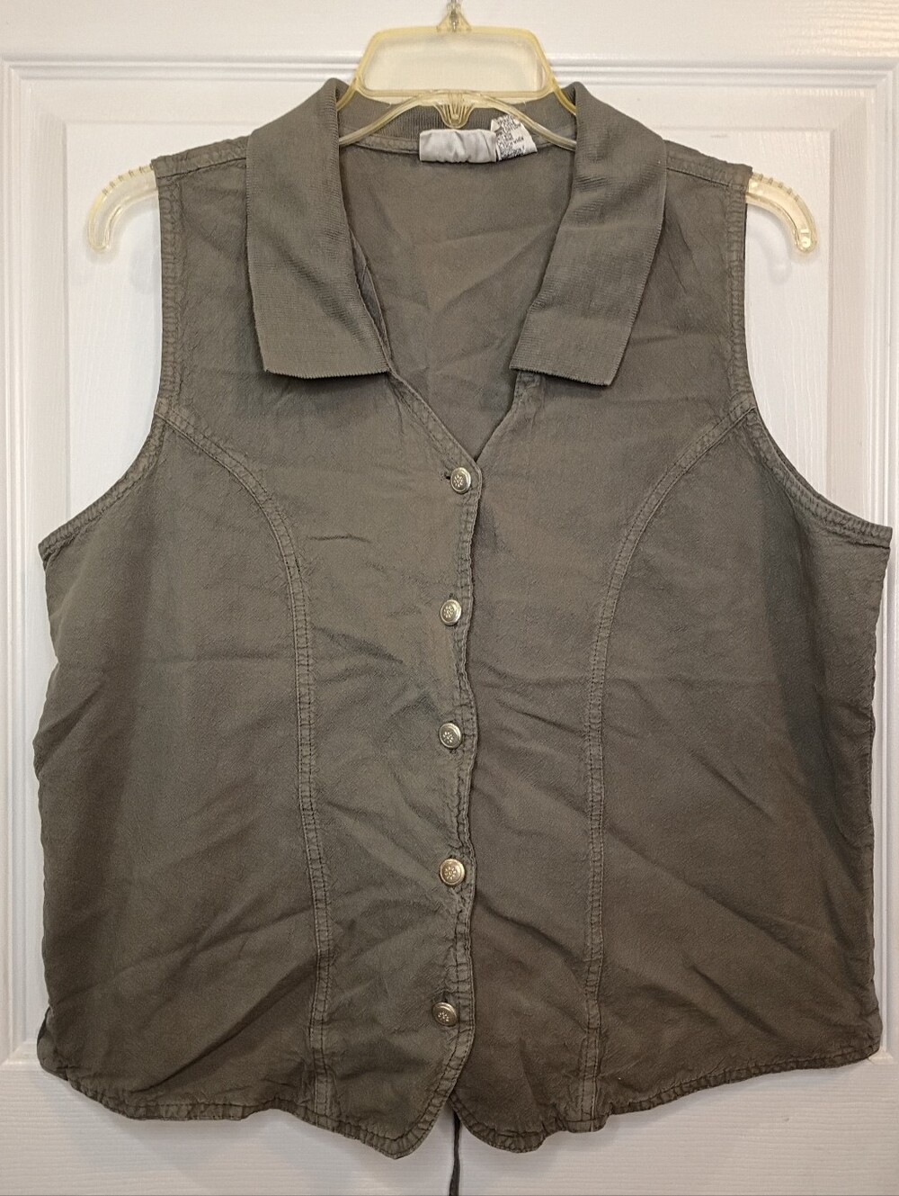 Fashion Bug Vintage Womens Sleeveless Button Vest Olive Green Size XL